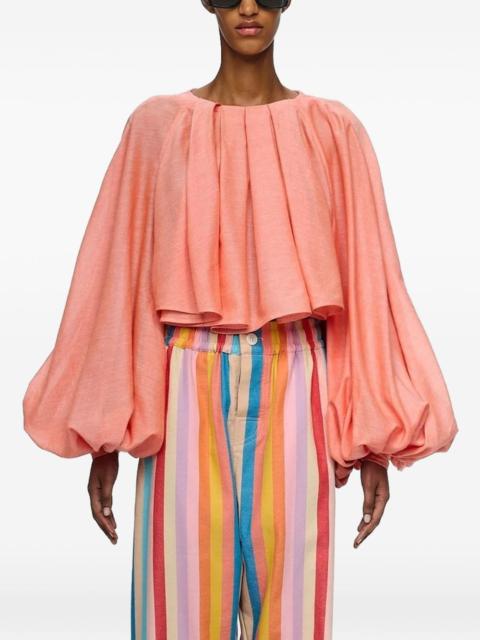 MARRAKSHI LIFE The Cropped pleated-detail balloon-sleeve blouse