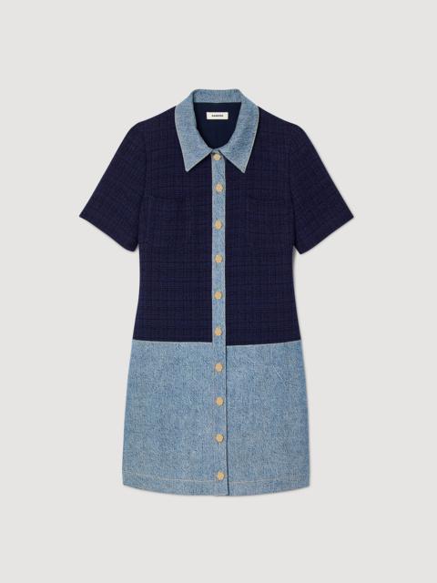 Sandro TWEED AND DENIM SHORT DRESS