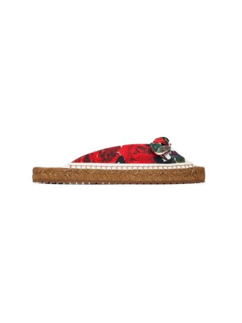 Dolce & Gabbana Red & White Espadrillas Flat Sandals