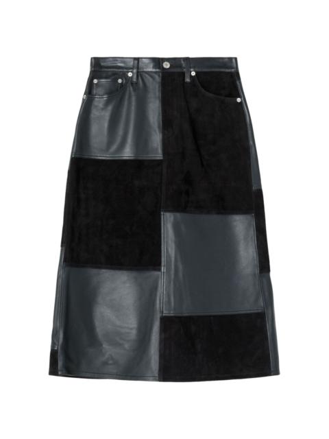 RE/DONE mid-rise leather patchwork skirt