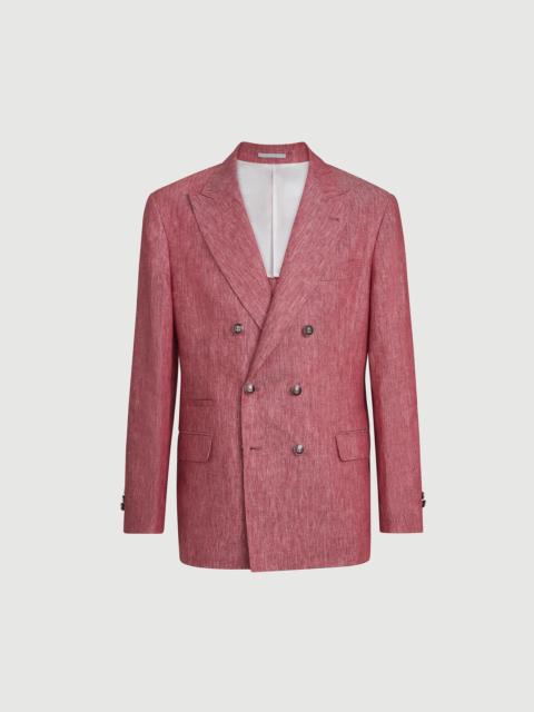 Brunello Cucinelli Linen denim one-and-a-half breasted deconstructed blazer with metal buttons