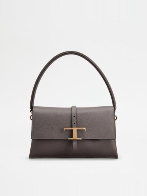 Tod's T TIMELESS FLAP BAG IN LEATHER MINI - GREY