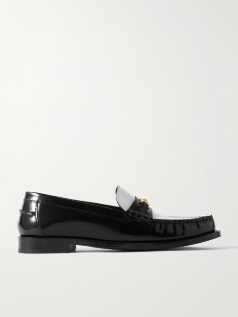 VERSACE Embellished Two-tone Leather Penny Loafers