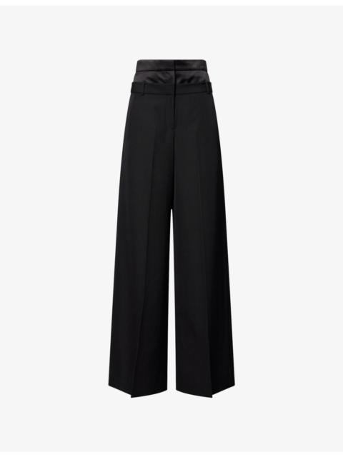 Erdem Double-Waistband Wide-Leg Wool Trousers
