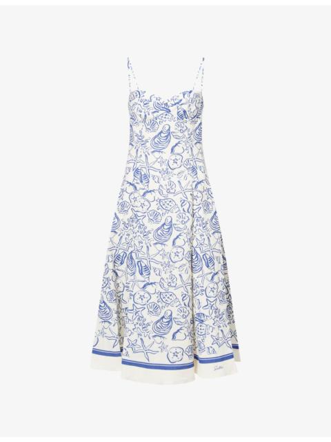 SIMKHAI Analise Graphic-Pattern Linen-Blend Midi Dress