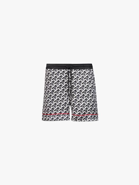 MCM Men’s Cubic Monogram Print Silk Satin Shorts