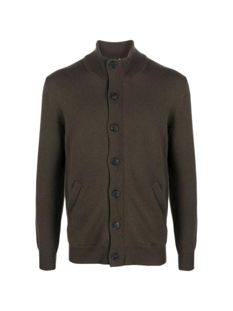 leather-trimmed cashmere cardigan