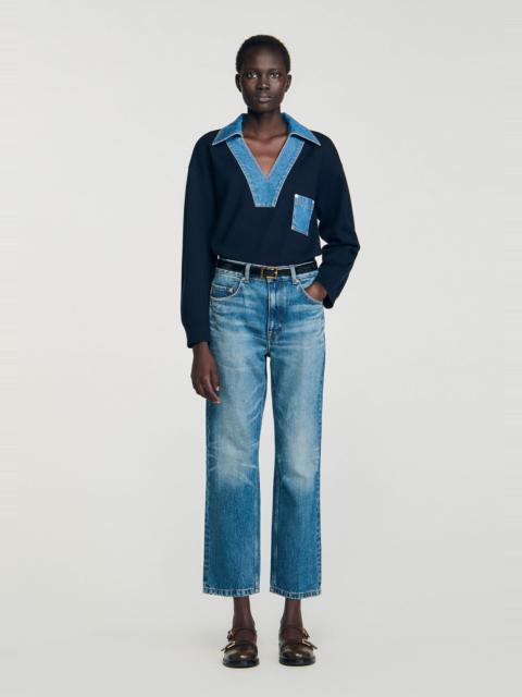 Sandro SWEATER WITH DENIM DETAILS