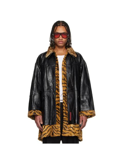 Martine Rose Black & Tan Leopard Reversible Leather Coat