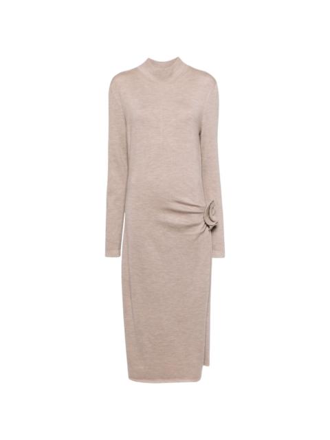 high-neck knit midi dress