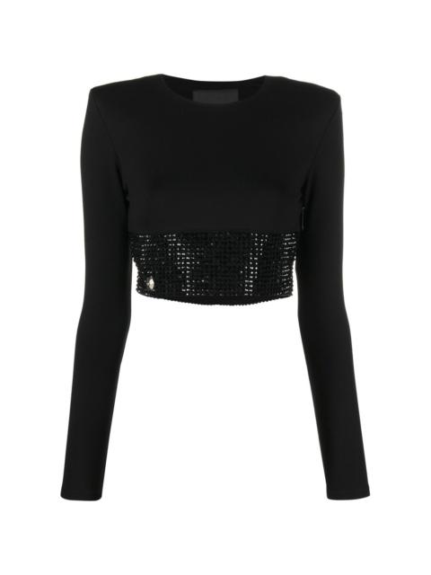 PHILIPP PLEIN crystal-embellished cropped long-sleeved top