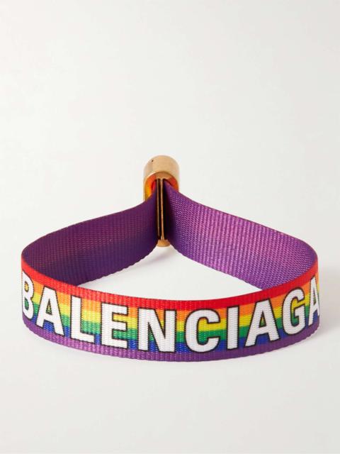 BALENCIAGA Logo-Print Webbing and Gold-Tone Bracelet
