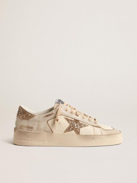 Stardan in ecru nappa leather with gold glitter star and heel tab