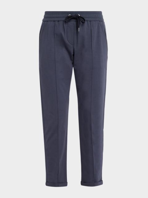 Brunello Cucinelli Monili-Trim Pintuck Tapered-Leg Ankle Sport Pants