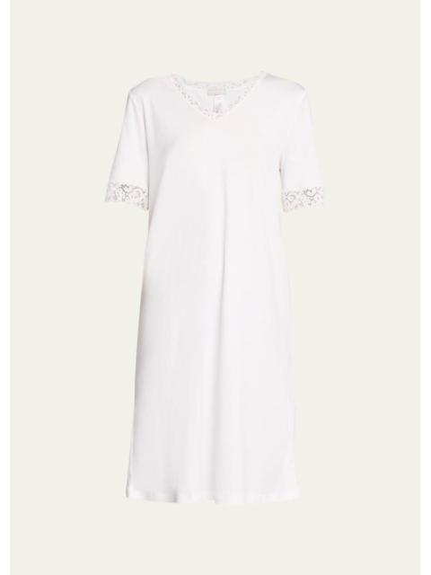 HANRO Moments Short Sleeve Lace Cotton Nightgown