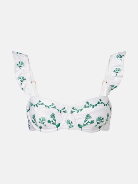 Agua by Agua Bendita Kiwi floral ruffled bikini top