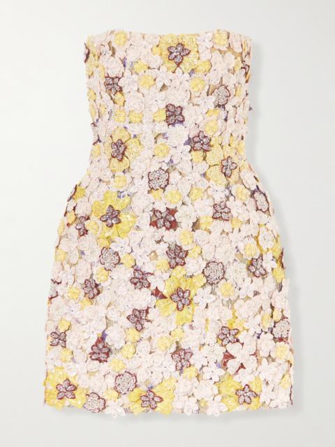 COSTARELLOS Sierra Appliquéd Embroidered Tulle Mini Dress