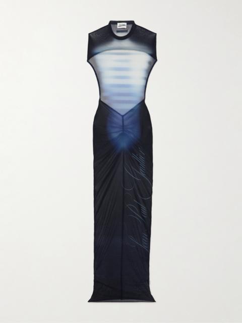 Jean Paul Gaultier Le Mâle Gathered Printed Stretch-mesh Maxi Dress