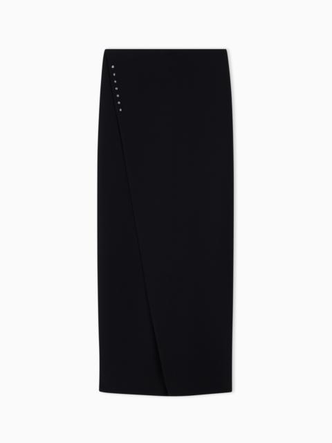 EMPORIO ARMANI UNLINED WRAP SKIRT IN TECHNO CADY WITH METALLIC BUTTONS
