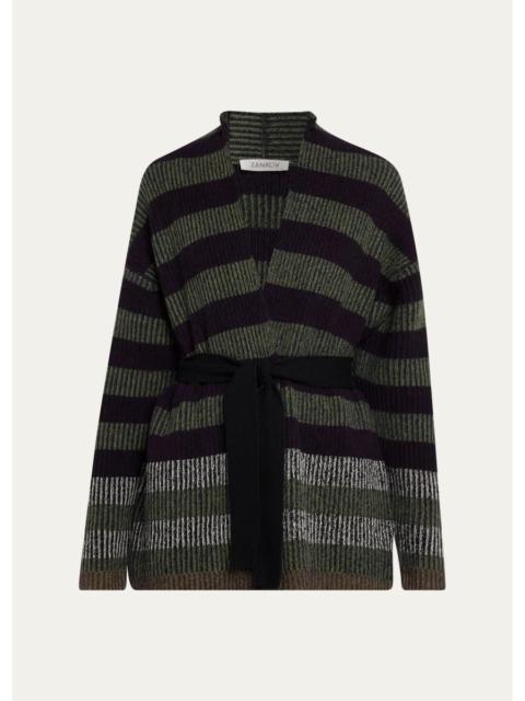 ZANKOV Paulina Striped Wool-Cashmere Wrap Cardigan