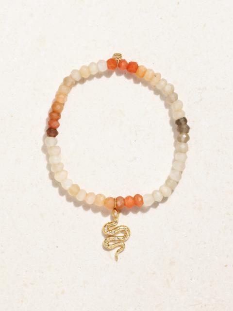 SYDNEY EVAN Snake 14-karat Gold, Moonstone And Diamond Bracelet