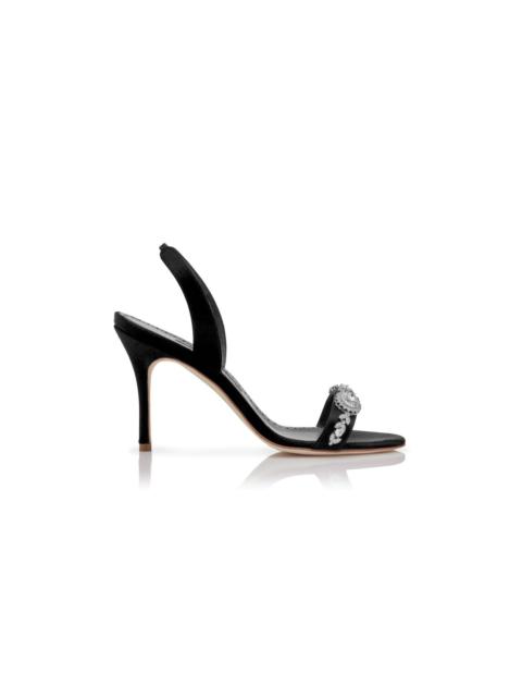 Black Satin Embellished Slingback Sandals