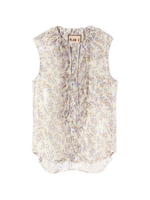 Plan C floral-print ruffled blouse