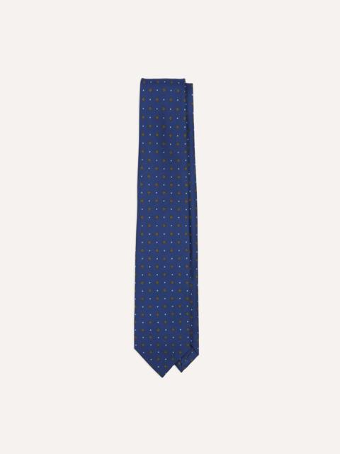 Drake's Blue Square Flowers Print Silk Self Tipped Tie