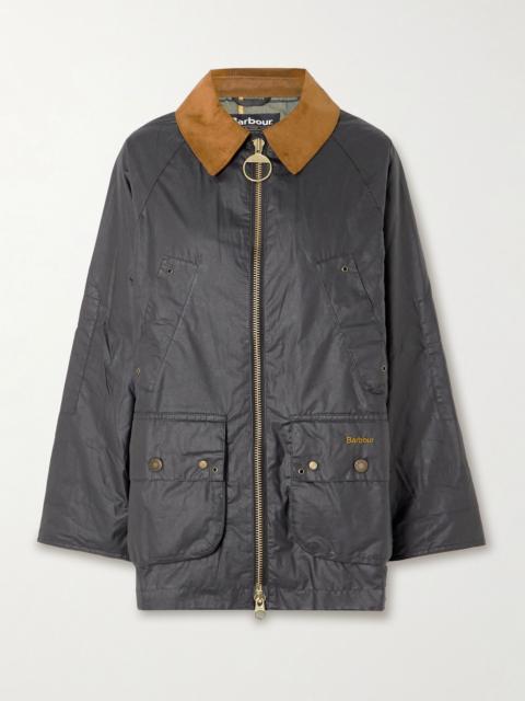 Barbour Raelynn corduroy-trimmed waxed-cotton jacket Black