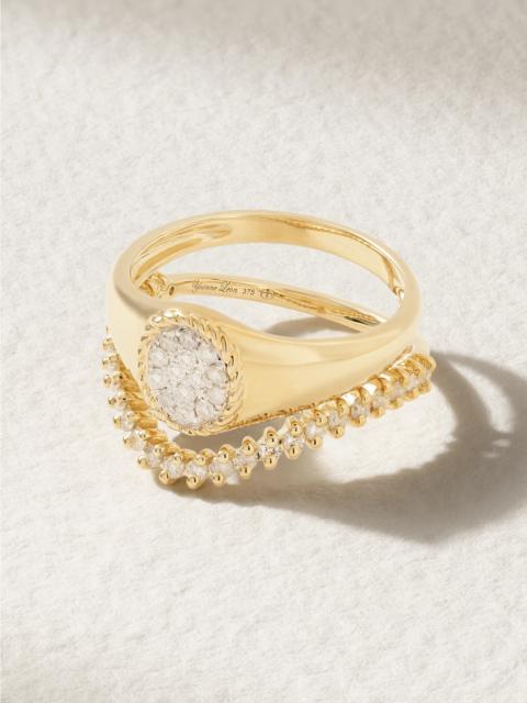 Yvonne Léon Mini Chevalière + Alliance Set Of Two 9-karat Gold Diamond Signet Rings