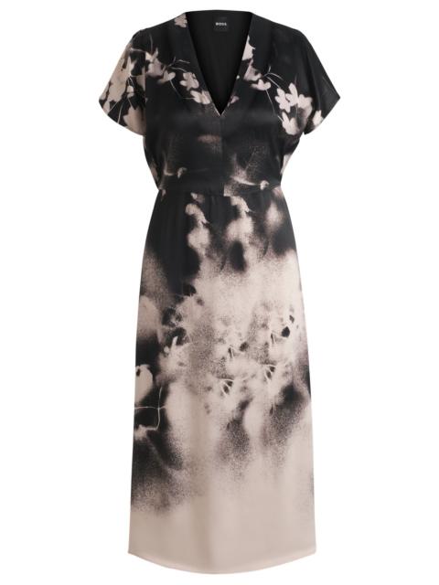 BOSS V-NECK DRESS WITH DEGRADÉ FLORAL PRINT