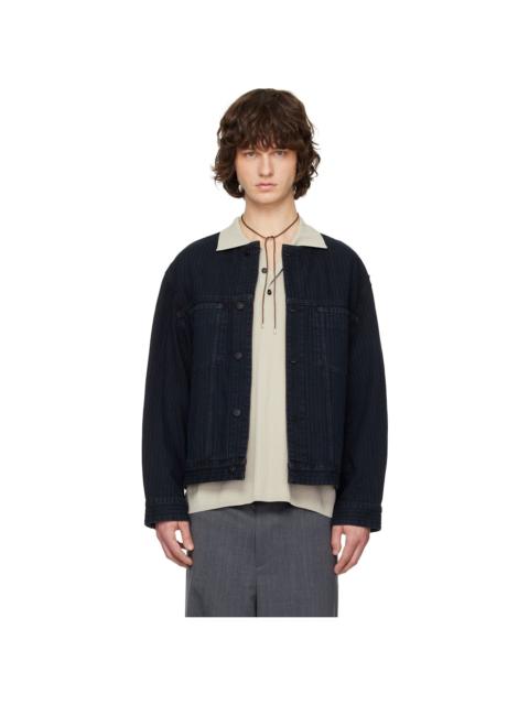 SOLID HOMME Black Collarless Denim Trucker Jacket