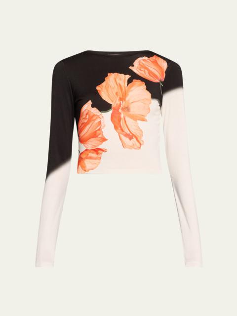 Alice + Olivia Delaina Floral Two-Tone Long-Sleeve Top