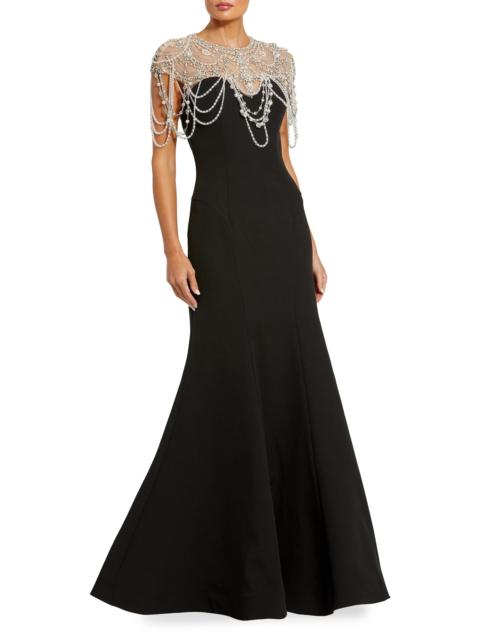 MAC DUGGAL Women's Beaded Cap-Sleeve Mermaid Gown - Black