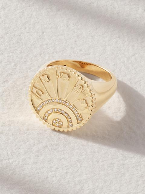 SYDNEY EVAN Small Luck Coin 14-karat Gold Diamond Signet Ring