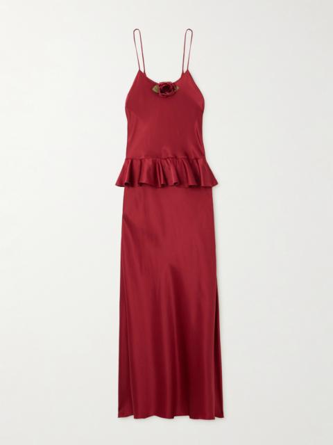 RODARTE Ruffled Appliquéd Silk-satin Midi Dress