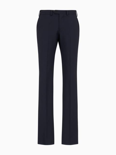 Trousers with off-centre waistband in natural stretch tropical light wool