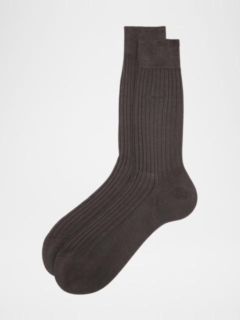 Brioni Men's Ribbed Cotton Crew Socks
