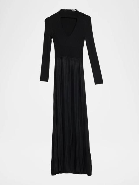 MARIA McMANUS Mock V-Cutout Pleated Maxi Dress