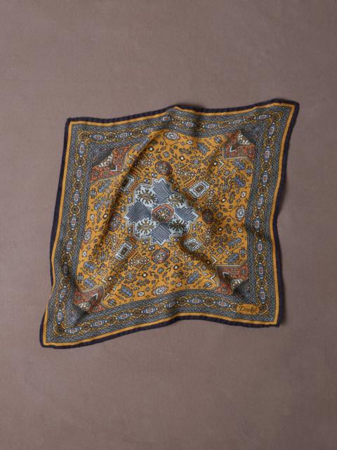 Drake's Yellow and Navy Kelim Print Wool-Silk Pocket Square
