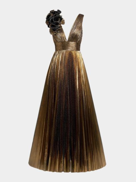 MAC DUGGAL Metallic Pleated Ombré Gown