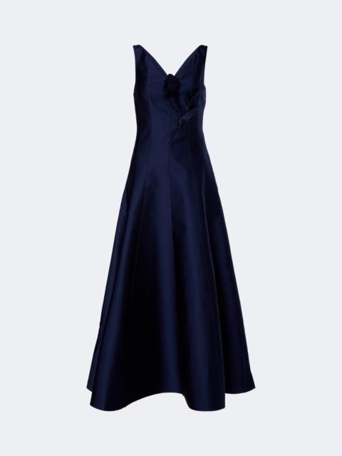 ROLAND MOURET Floral-appliqué taffeta maxi dress