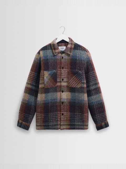 Wax London Whiting - Blue And Multicolour Check Wool Overshirt