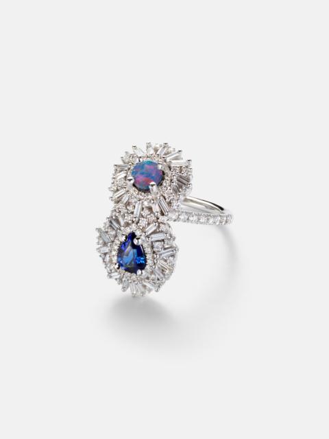 SUZANNE KALAN 18kt white gold ring with gemstones