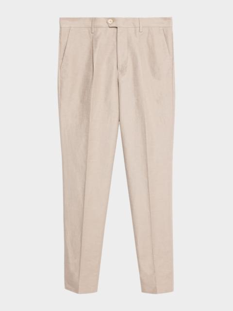 Brunello Cucinelli Men's Cotton and Linen Leisure-Fit Pleated Trousers