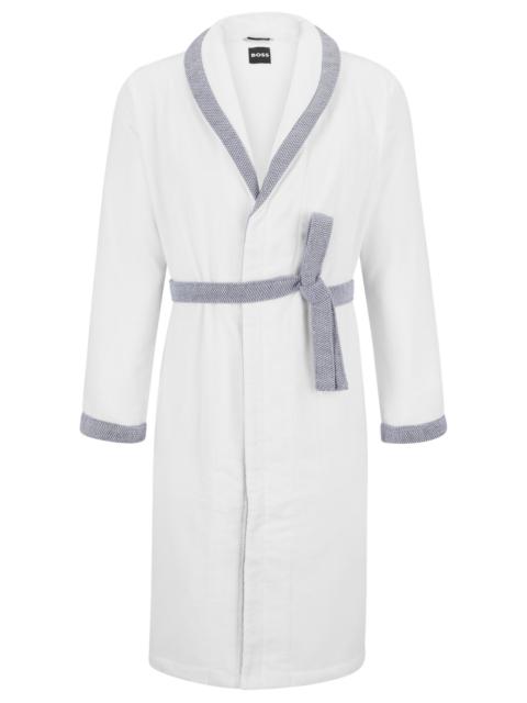 BOSS EMBROIDERED-LOGO WHITE DRESSING GOWN IN COTTON VELVET