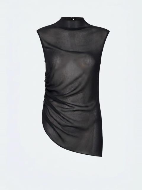 LAPOINTE Lightweight Georgette Mock Neck Ruched Top