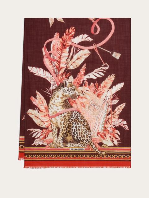 FERRAGAMO Feline print pure wool stole