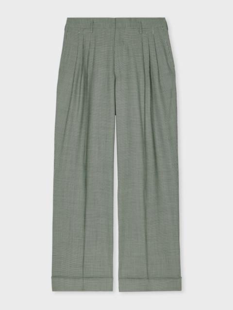 Paul Smith Green Overdyed Micro-Houndstooth Wide-Leg Wool Trousers