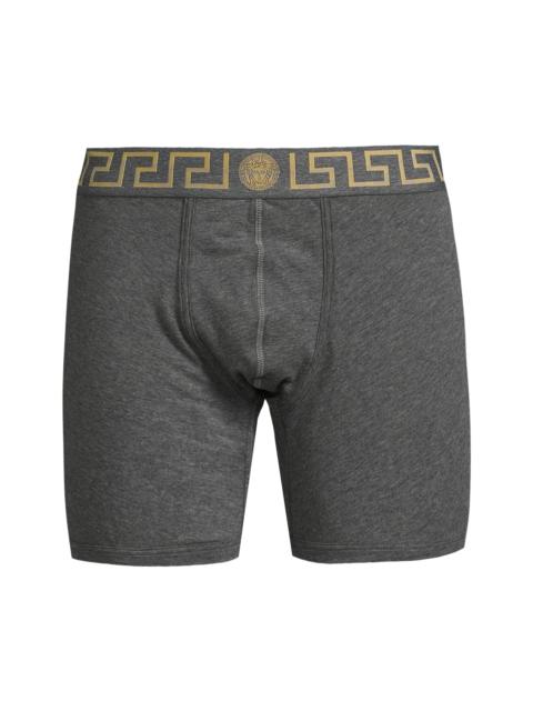 VERSACE Men's Greca Waistband Jersey Trunks - Grey Gold